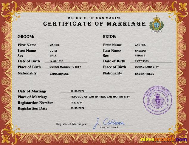 San Marino marriage certificate
